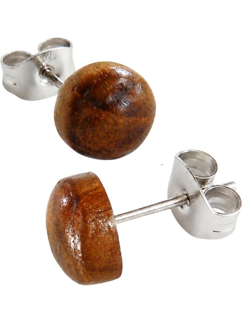 Handmade Small Wood Stud Earrings - Dark Brown Round Ball Boho Style Jewelry